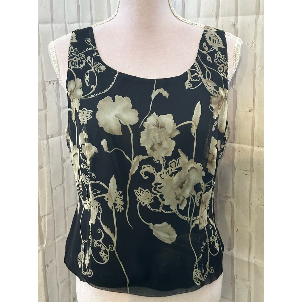 Patricia Jones Black & Beige Floral top Sz 12P